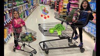 Kids Pretend play Shopping for healthy food and Toys! funny video 2