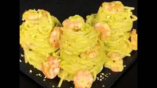 Spaghetti con pesto di pistacchi, gamberetti e limone [Ricetta Facile by al.ta.cucina]