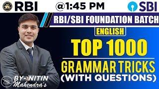 Top 1000 Grammar Tricks & Questions | English | By Nitin Mahendras | SBI & RBI Foundation Class