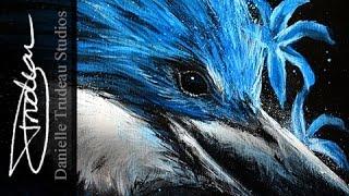Fierce Blue - Belted Kingfisher with Hyacinth Flowers - Time-Lapse Painting by Danielle Trudeau