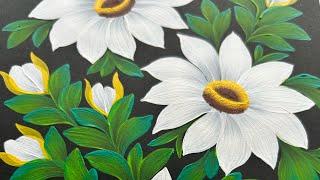  Calming White Daisy painting with acrylic paints 