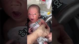 신생아 목욕|아기가 너무 작아 세면대에 쏘옥 들어가서 씻겨요#newborn