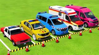 CHEVROLET, DACIA, VOLKSWAGEN POLICE CARS & MERCEDES AMBULANCE EMERGENCY VEHICLES TRANSPORTING ! FS22