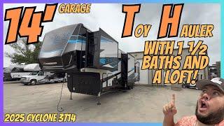 2025 Cyclone 3714 | Luxury Toy Hauler with 14' Garage & 1.5 Bathrooms!