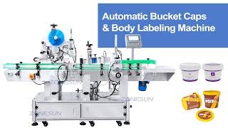 ZONESUN ZS-TB770 Automatic Tapered Bottles Bucket Top And Side Sticker Labeling Machine
