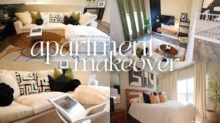 APARTMENT MAKEOVER | Black & white neutrals | Living room and bedroom redesign + apartment tour