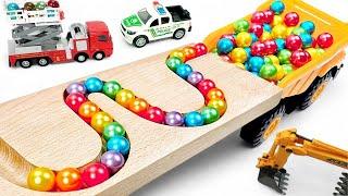 Marble Run Race  HABA Slope & Retro Makita Truck, Excavator, Garbage Truck, Dump Truck, Ambulance67