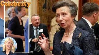 Princess Anne wears lashings of gold jewellery and a seahorse brooch at Buckingham Palace