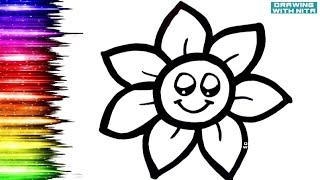 Flower  Drawing, Colouring for Kids, Toddlers, Drawing for Kids, ​ @DRAWINGWITHNITA