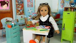 AG Doll Classroom Miniature School Supplies Haul - Packing Doll Backpack Play American Girl