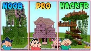 Minecraft tree house build challenge  | shinchan vs kazama vs masao  | shinchan minecraft | funny