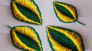 VERY EASY AND ATTRACTIVE 3D LEAF EMBROIDERY TUTORIAL/ SIMPLE STITCH EMBROIDERY/ AMAZING NEEDLE WORK