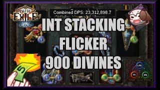 [3.19 POE] I SPENT 900 DIVINES ON INT STACKING FLICKER STRIKE TRICKSTER AND ITS BEAUTIFUL