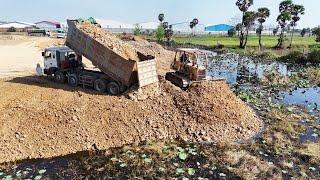 Incredible Larger Project Land Filling Up Bulldozer KOMATSU D58E Pushing Clearing Stone