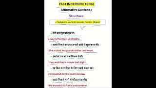 Past Indefinite Tense affirmative sentence with example | English Grammar with Ranka English part-1