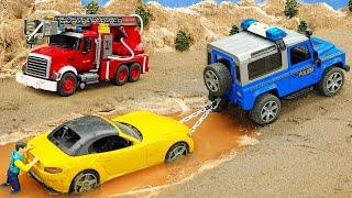 Police car, JCB Excavator, Construction Vehicles catch thief - Toy for kids