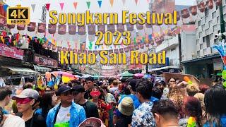 [4K] Bangkok Thailand | Songkran Festival at Khao San Road | Water-Splashing Fest | 13 April 2023