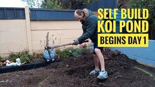 the koi pond build begins day 1 the big dig