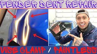 Removing a fender dent | vise clamp method