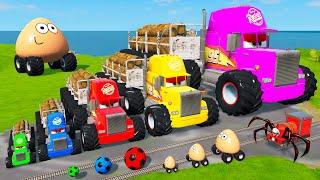 Big & Small Long Mack Truck with POU Truck vs Slide Colors vs Train Thomas | BeamNG.Drive