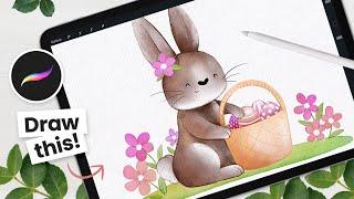 How To Draw A Watercolor Flower Bunny • Procreate Tutorial