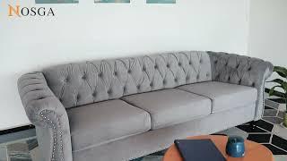 NOSGA - Velvet 3-Seat Chesterfield Sofa