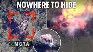 Ukrainian kamikaze drones hunt down and destroy Russian artillery hidden in treeline