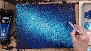 Sponge Painting a Starry Night Sky Galaxy with Acrylic Paint / Quick and Easy Painting Demo