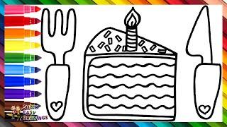 Draw and Color a Slice of Cake with Cutlery ️ Drawings for Kids