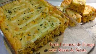 Torta Cremosa de Frango com Massa de Batatas feita no Liquidificador!