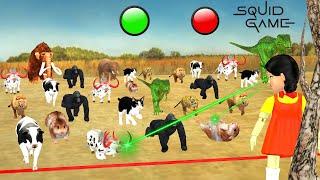 Who will Win Squid Game Challenge Cow Elephant Lion Gorilla Tiger Wolf T-Rex Red Light, Green Light