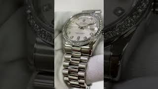 Rolex Day-Date 36mm Silver Diamond Dial Diamond Bezel President Bracelet Platinum 118346