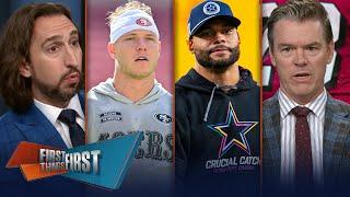 Shanahan says CMC is 100%, Schottenheimer says Dak’s still “developing” | NFL | FIRST THINGS FIRST
