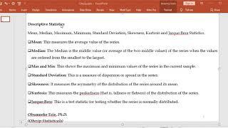 EViews: Descriptive Statistics (Interpretation and Application)