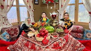 Yalda Night Celebration in a Mountain Village | Stuffed Chicken, Fruits, and Nuts