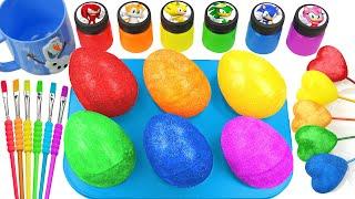 Satisfying Video l How to make Rainbow Super Eggs From Mixing Glitter Slime in Hearts Cutting ASMR