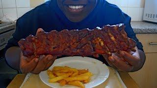 ASMR Eating Sounds: Ribs + French Fries!