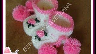 Пинетки с розочками или как связать пинетки спицами?how to knit booties spokes