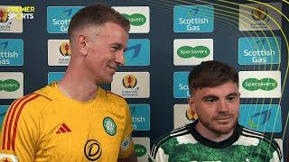 Celtic's Joe Hart and James Forrest speak after reaching the Scottish Cup Final on penalties