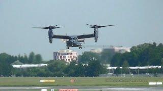 Two V-22 Osprey landing and takeoff at Hamburg Airport