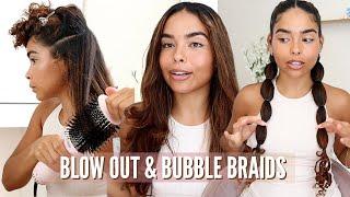 CURLY HAIR BLOW OUT ROUTINE + BUBBLE BRAIDS! | TYMO Volumizer