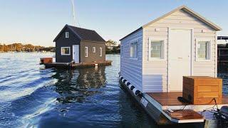 Extended with build photos floating tiny house construction houseboat design small pontoon boat