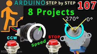 Using 28BYJ-48 Stepper Motor Push button Speed with 8 projects: Ultimate Video Tutorial Lesson 107