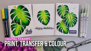 Three Card Ideas With The Monstera Leaves | Digital Stamp & Water Based Markers