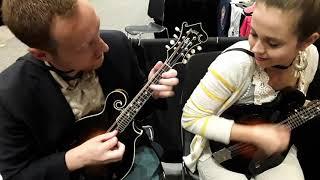 Sierra Hull, Ned Luberecki and Justin Moses playing Capek mandolins and banjo