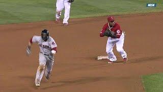 BOS@LAA: Pedroia steals second and takes third base
