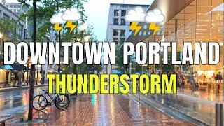 Downtown Portland, Oregon during a Thunderstorm | 4k 60fps | Virtual Walking Tour | Rain