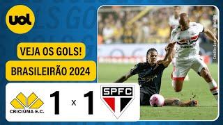 CRICIÚMA 1 X 1 SÃO PAULO - BRASILEIRÃO 2024; VEJA OS GOLS DE FELIPE VIZEU E LIZIERO