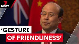 Chinese Ambassador Xiao Qian on the recent visit by Chinese warships and Trump’s tariffs | 7NEWS