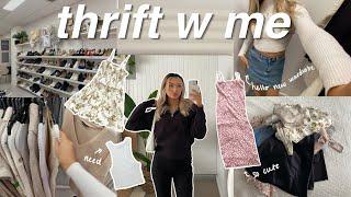 thrift with me for new wardrobe basics  spring try on haul + how i style!!